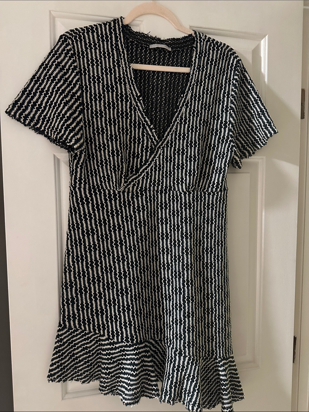 Zara Green & White Striped Wrap-Style Mini Dress